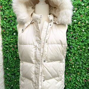 GAP Cream Puffer Vest with Faux Fur Hood